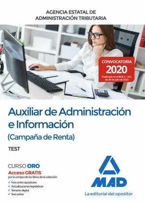 AUXILIAR ADMINISTRACIÓN INFORMACIÓN 2020 (CAMPAÑA RENTA) AGENCIA TRIBUTARIA ESTATAL