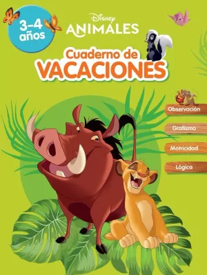 ANIMALES DISNEY CUADERNO DE VACACIONES (3-4 AÑOS)